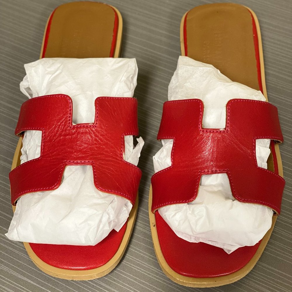 Hermes Red & Tan Sandals